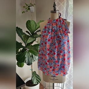 Maison Jules Sleeveless Scalloped-Hem Halter Top Blouse With Peach Print size L